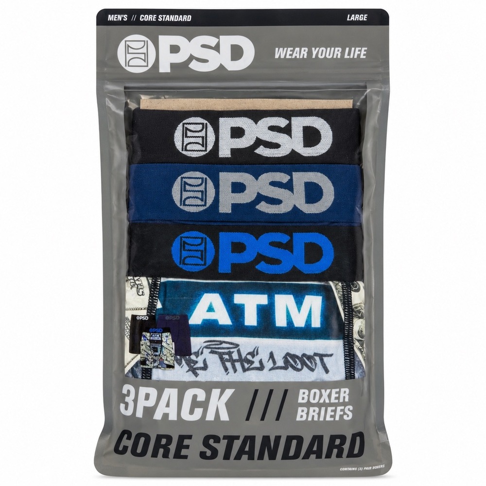 PSD Mens Core Standard Boxer Briefs 3-Pack ATM Money Graphic Large 7in Inseam